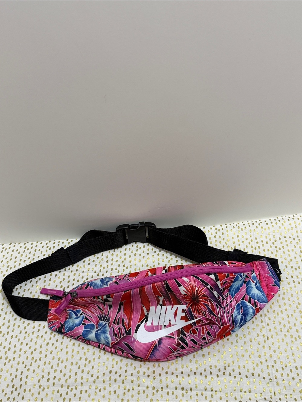 Nike Pink Floral Fanny Pack with Black Strap